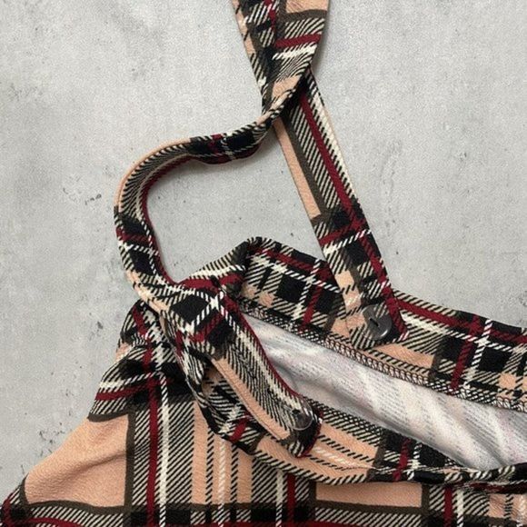 Shein Womens Curve Jumper Skirt Size 4XL Pink Plaid Overalls Side Zip EUC‎ - Picture 3 of 11